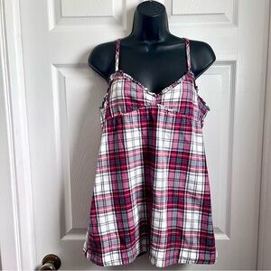 Roxy Cami Tank Top Plaid Medium Women Red White sleeveless Summer v-neck summer